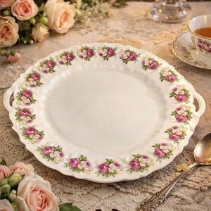 Carl Tielsch German Round Porcelain Serving Dish Flowers Double Handled, 10"